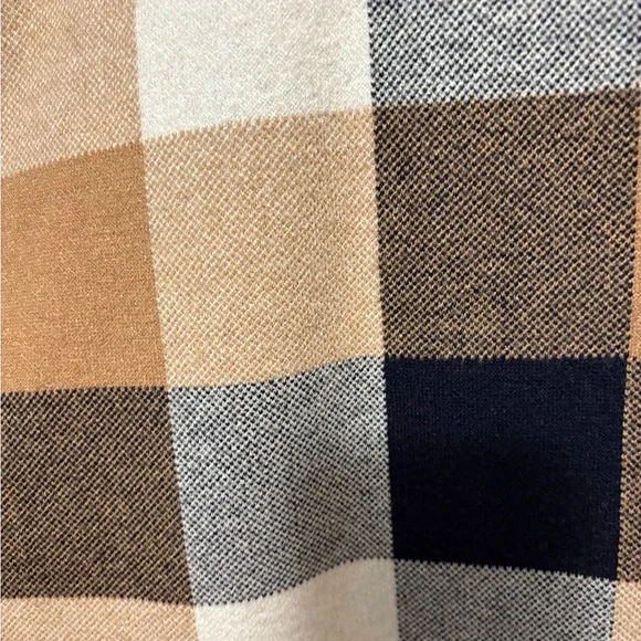 NWT! TAHARI Navy and Tan Plaid Sweater Poncho, S/M - Picture 6 of 8